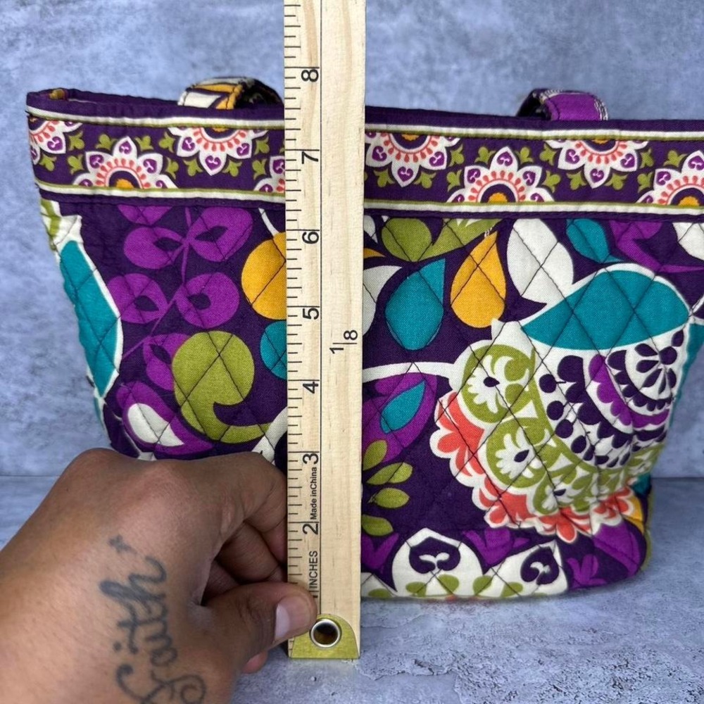 Vera Bradley Purple Floral Quilted Tote with Teal and Yellow Accents - Picture 4 of 8